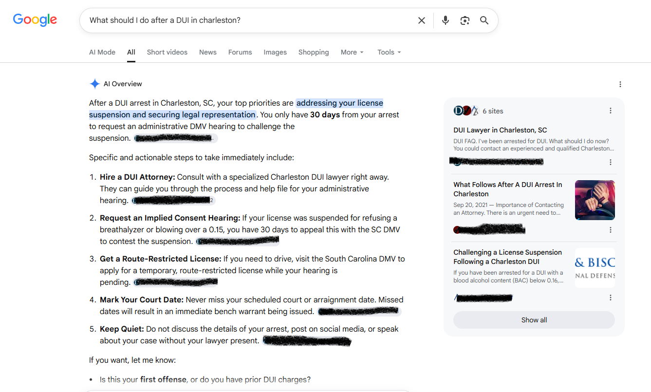 AI Overviews for DUI Lawyers
